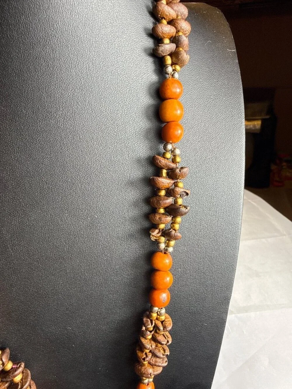 Vintage Boho Kukui Nut Dreamcatcher Starburst Pendant Necklace Statement